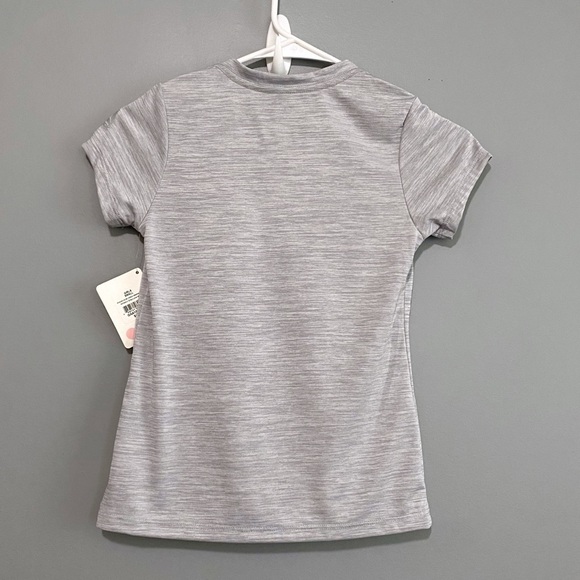 Reebok Girls Spacedye V-Neck Graphic Print “Love More Than Ever” Tee In Grey NEW - Picture 6 of 11